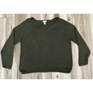 Oversized Green V Neck Sweater Women’s Size XL
